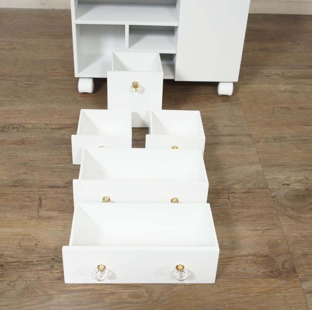 クリスタル調取っ手 コスメワゴン 鏡付き メイクボックス ドレッサー