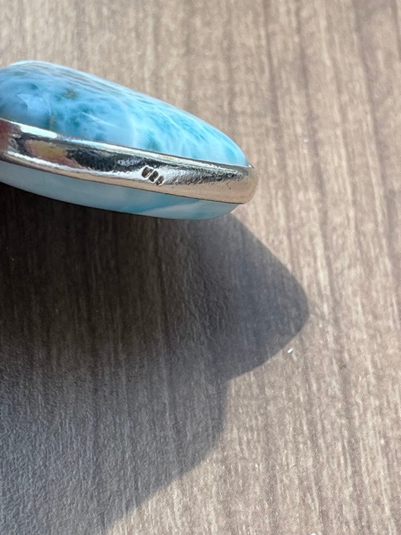 天然石ラリマー☆ハート型ペンダントトップ☆両面美しい模様！入り☆革紐付き