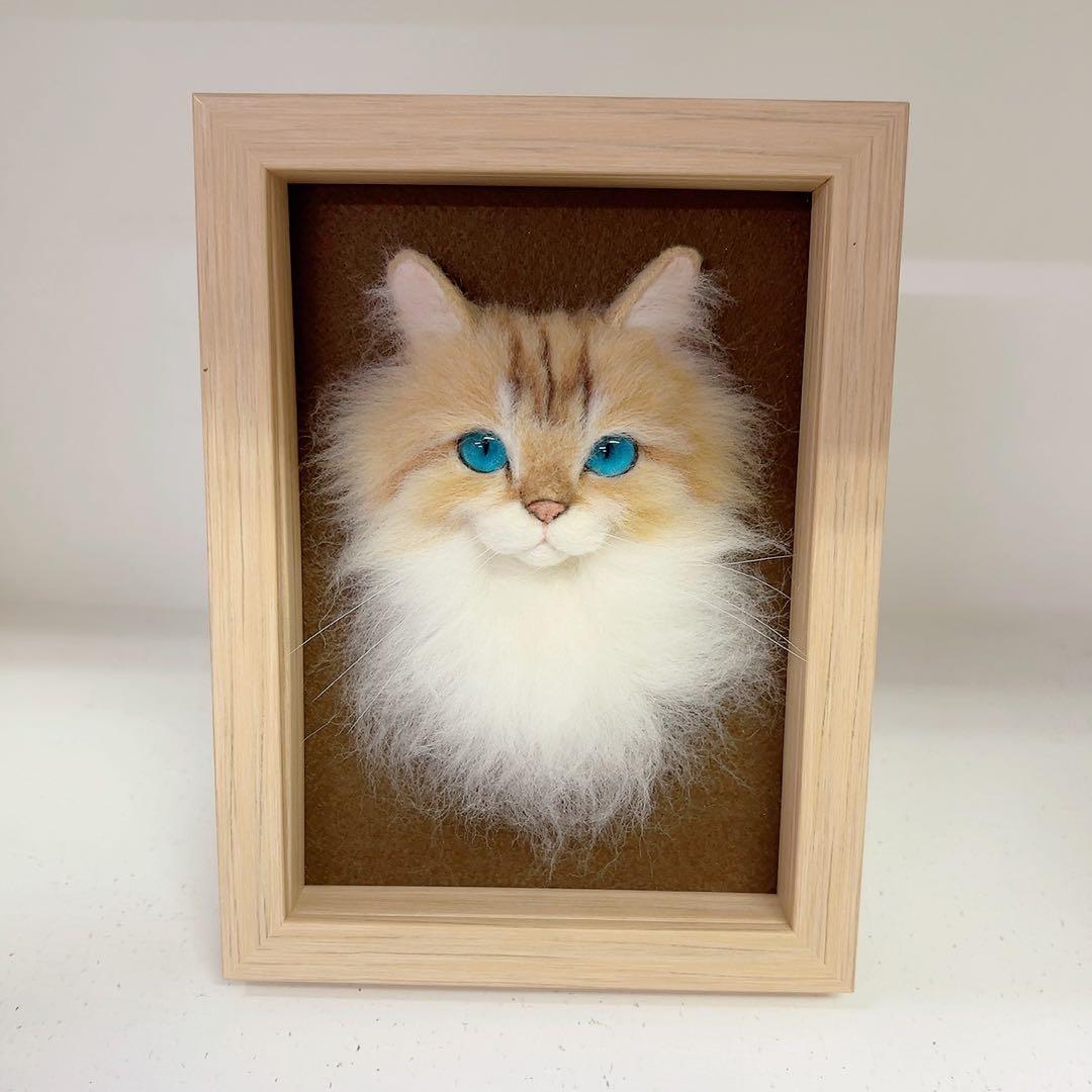 羊毛フェルト猫 フレーム ブリティッシュロングヘア 壁掛け