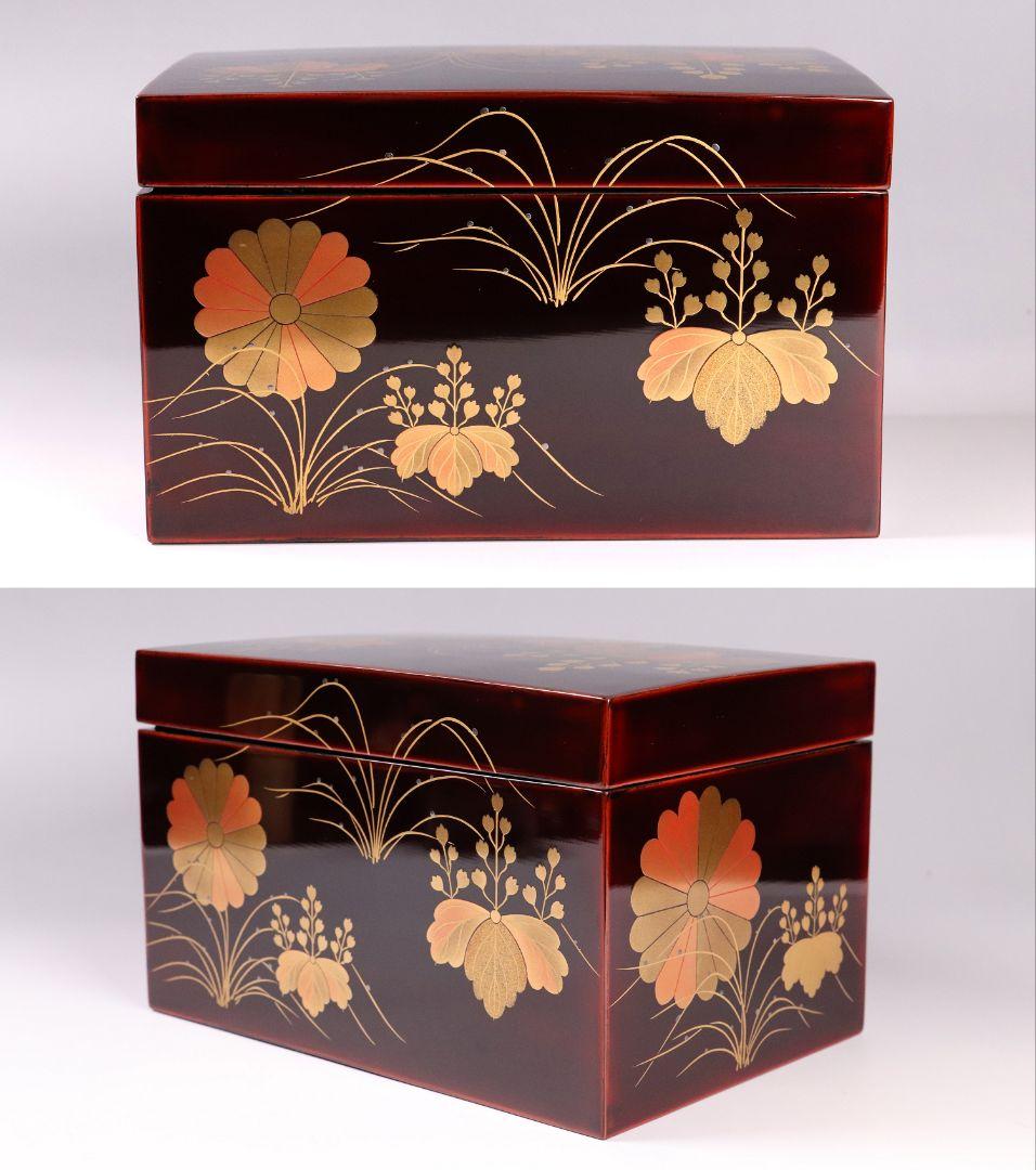MA268 茶道具 輪島塗 高台寺蒔絵 溜塗 茶箱 共箱 棗 香合 桐 菊