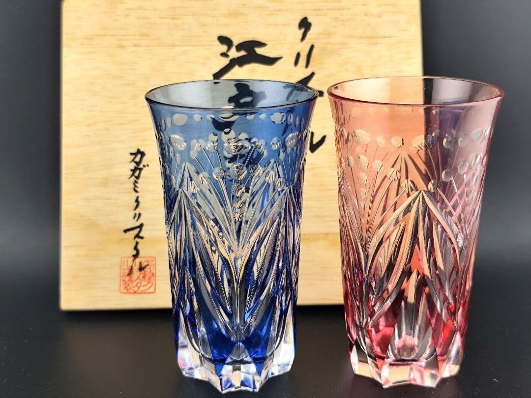 希少品☆根本幸雄 江戸切子 グラス カガミクリスタル（切子、江戸切子、薩摩切子）