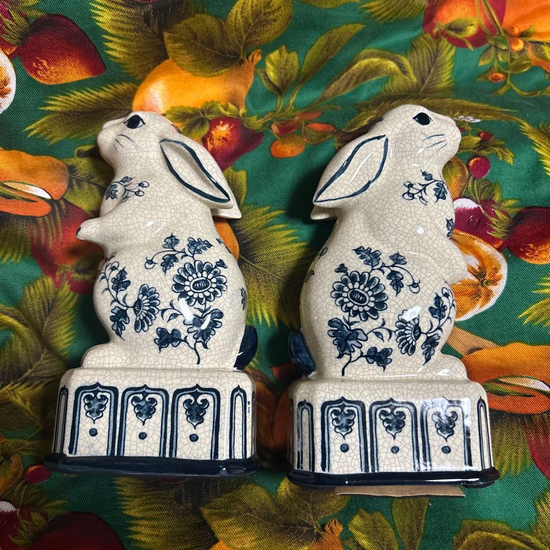 ★ヴィンテージ★うさぎの置物ペア2個セット 陶器 置物 アンティーク 可愛い